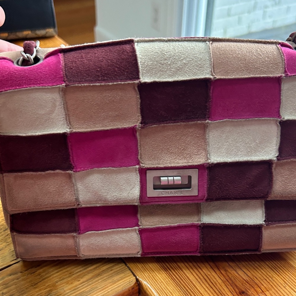 Chanel Suede Patchwork Shoulder Bag - Pink And Br… - image 1